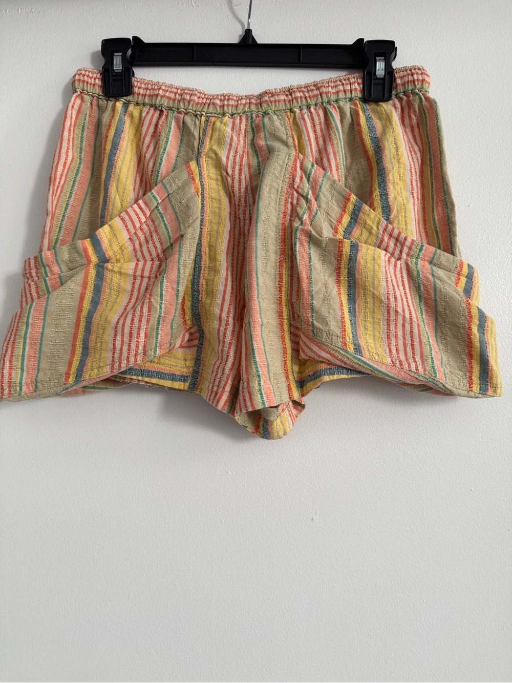 Free People Striped Terry High Waist Shorts - Coral, Yellow, Green, Blue - Picture 7 of 9